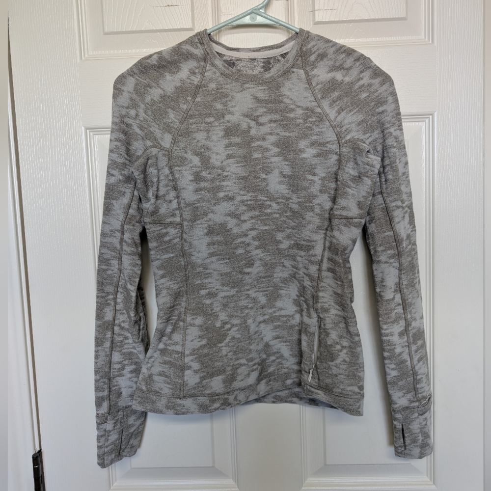 Lululemon Shirt Womens 4 Its Rulu Run Long Sleeve Fleece Gray White Camo Pocket